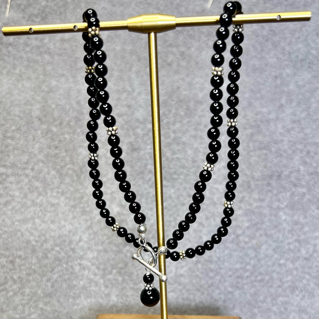 New Gemstone 16" Black Onyx Toggle Collar Necklace Gift Box